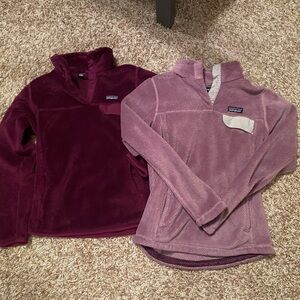 Set of 2 Patagonia Fleece Pullovers in Deep Red and Light Purple/Pink